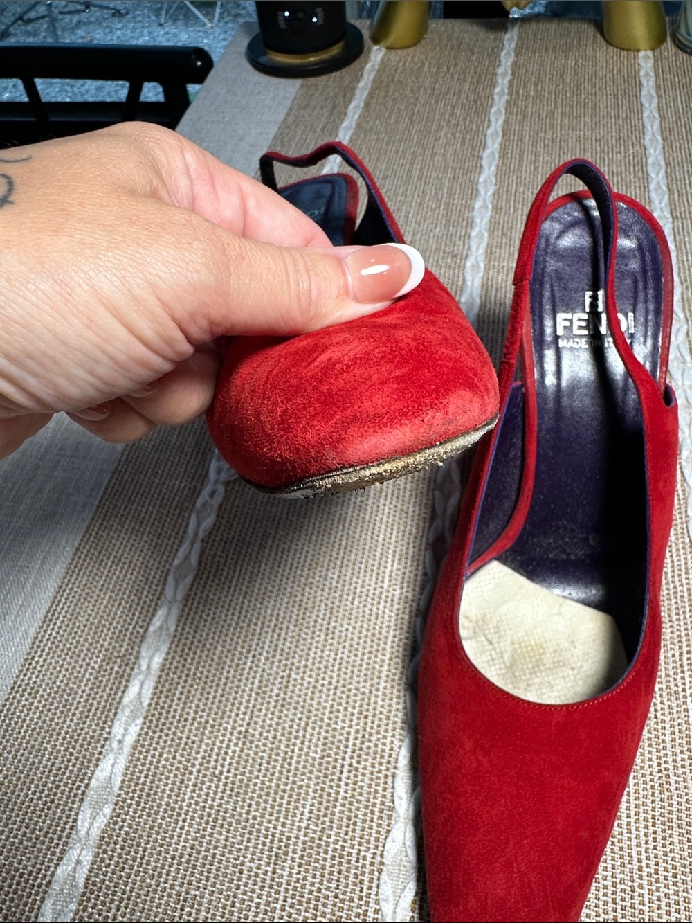 Fendi Red Suede Slingback Heels - Picture 3 of 12